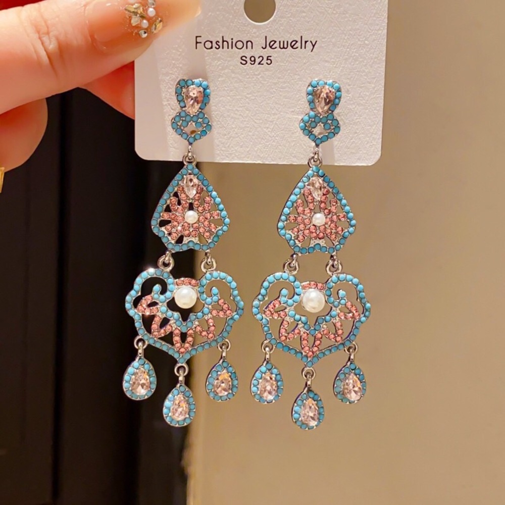 Fashion Jewelry Turquoise and Pink Chandelier Drop Earrings